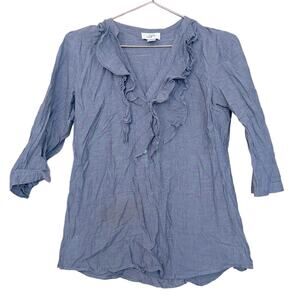 Ann Taylor LOFT factory Chambray Blue ruffle Sleeve Blouse Women's Size XS